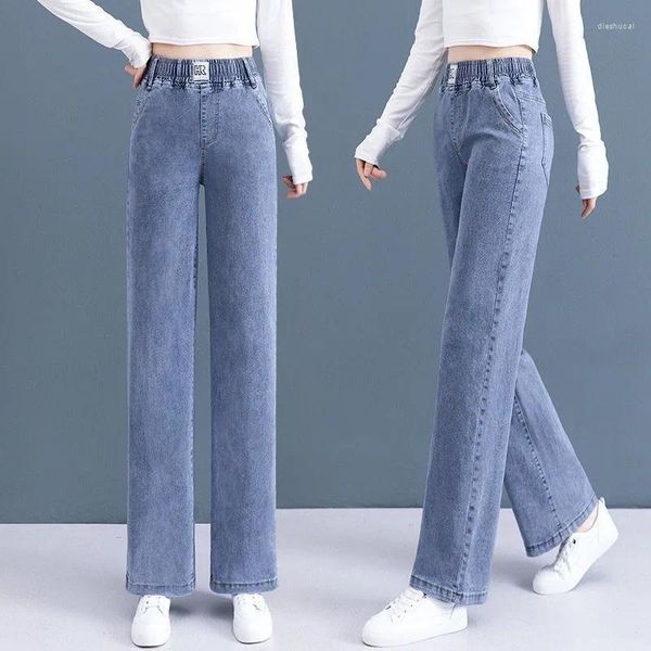Jeans pour femmes femmes printemps automne taille haute lâche pantalon droit large spectacle mince polyvalent décontracté long 2024