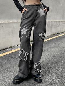 Damesjeans Vrouwen Star Patchwork Vintage Effen lage taille Rechte pijpen broek Losse Y2K Harajuku Streetwear bedrukte denim broek