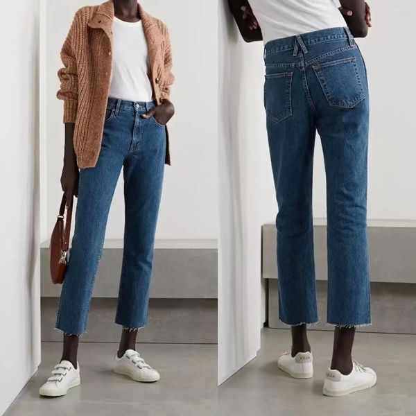 Jeans para mujer Mujeres Pantalones de mezclilla rectos Cintura alta Moda Lady Tobillo-Longitud