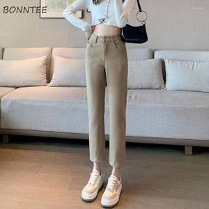 Jeans pour femmes femmes droites Style coréen minimaliste solide dames confortable décontracté cheville longueur Denim pantalon automne élégant
