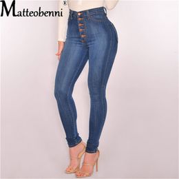 Jeans pour femmes femmes Stretch Slim taille haute Push Up hanches boutons élastique coton bleu Denim pantalon femme pantalon décontracté 230224