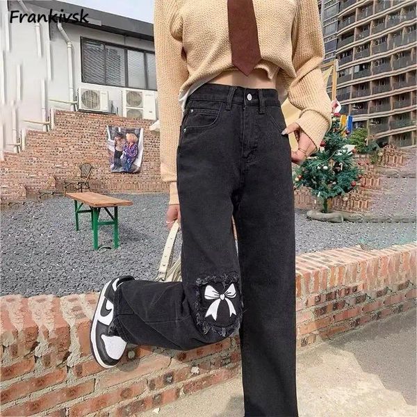 Jeans para mujer Mujeres Sweet All-Matc Estilo coreano Vintage Pacthwort Bow Denim Pantalones Streetwear Harajuku Otoño Moda Schoolgilos