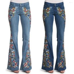 Jeans pour femmes femmes vintage broderies destoryed bouton de taille bordelle pantalon denim skinny de haute qualité coréen