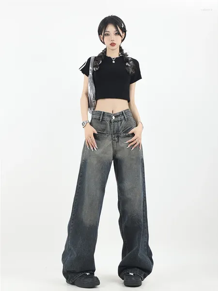 Jeans para mujer Mujeres Vintage Harajuku Low Rise Loose Wash Denim Pantalones Baggy Y2k Streetwear Grunge Pierna ancha Pantalones largos 2000s Estética