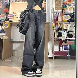 Jeans pour femmes femmes Vintage Streetwear noir Baggy coréen taille haute surdimensionné pantalon à jambes larges Grunge Denim pantalon marque Alt tissu