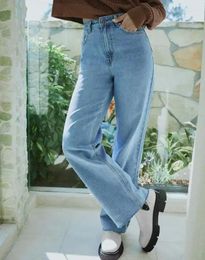Jeans pour femmes Femmes Pantalons à jambes larges Fermeture à glissière Coupe ample Poches plates Taille haute Longueur de la cheville Couleur unie Streetwear 2023 Automne