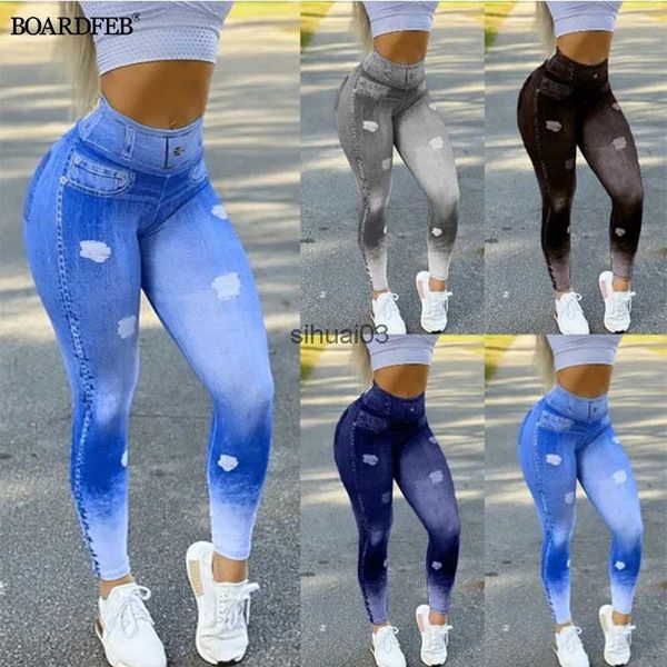 Jeans Femme Jambes en denim artificiel pour femmes jean taille haute ultra-mince élastique sans couture pantalon crayon de sport serré exercice pour femmes pantalon de course L2403