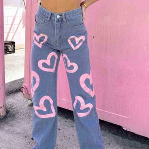 Dames jeans dames herfst wintermeisjes broek broek rechte denim vrouwelijke moeder vriendje hight taille streetwear Jean bedrukte jeans