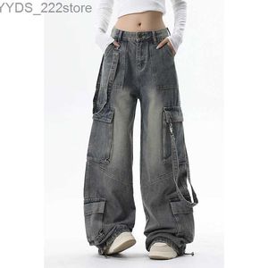 Damesjeans dames blauwe spijkerbroek Cargo Pants straatkleding Amerikaans wijd been broek modieuze y2k stijl dames winter rechte broek yq240423