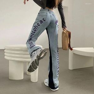 Jeans pour femmes Chic Floral Broided Broad-Hise Pantal Pantalon en denim
