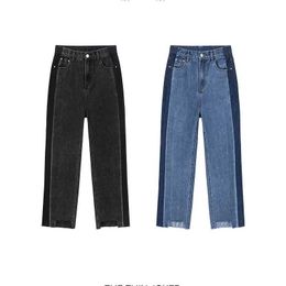 Jeans pour femmes Vêtements pour femmes avec jeans déchirés au printemps, taille haute, pantalon droit, poche coréenne, patch en denim, longueur à la cheville, J240306