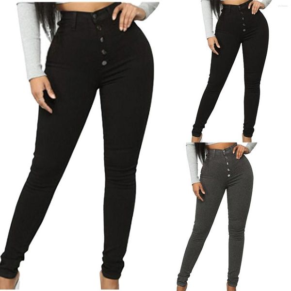 Jeans pour femme avec poches de levage colombiennes 5 boutons à la taille BuHigh Push Pants High