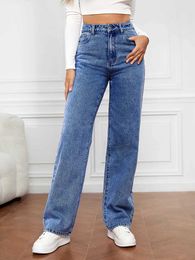 Dames jeans dames elastisch gewassen denim broek herfst en winter casual mode rechte poot broek trendy streetwear voor dames s-xxl 240423