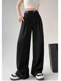 Jeans pour femmes femmes intimidables le costume large jambe noire pantalon de mode de banlieue de mode fille tempérament féminin haut taille pantalon mince y240422