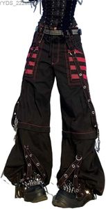 Damesjeans dames gotische vracht jeans brede rechte poten punk schort los fitting broek yq240423