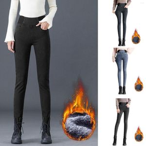 Jeans femme taille haute Fit pantalon élastique Stretch thermique chaud polaire doublé Leggings 90s vêtements Vintage