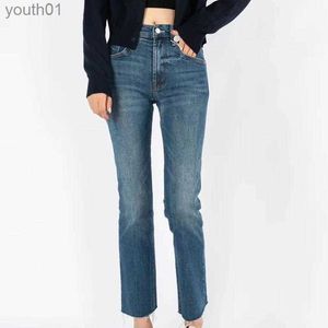 Jeans para mujer Jeans para mujer Madre Otoño Invierno Cintura alta Bordado Micro-flare Recortado 240304