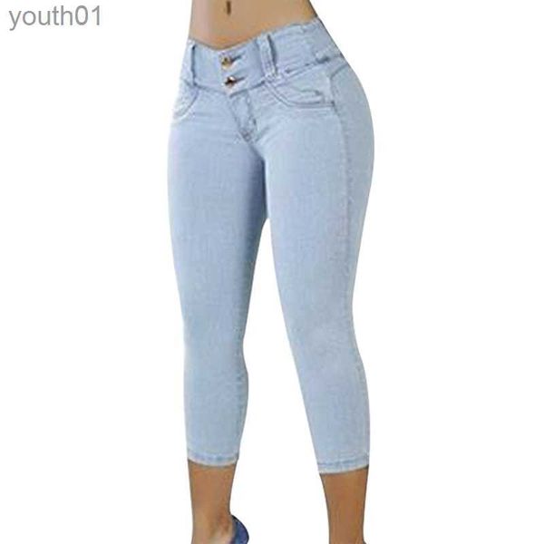 Jeans para mujer Jeans para mujer Tallas grandes Capris ajustados Mujer Estiramiento femenino Longitud de la rodilla Pantalones cortos de mezclilla Pantalones Mujeres con cintura alta Verano 240304