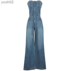 Damesjeans Damesjeans Zomer Hoge taille Wijde pijpen Dames Strapless Mouwloos Off-shoulder jumpsuit 240304