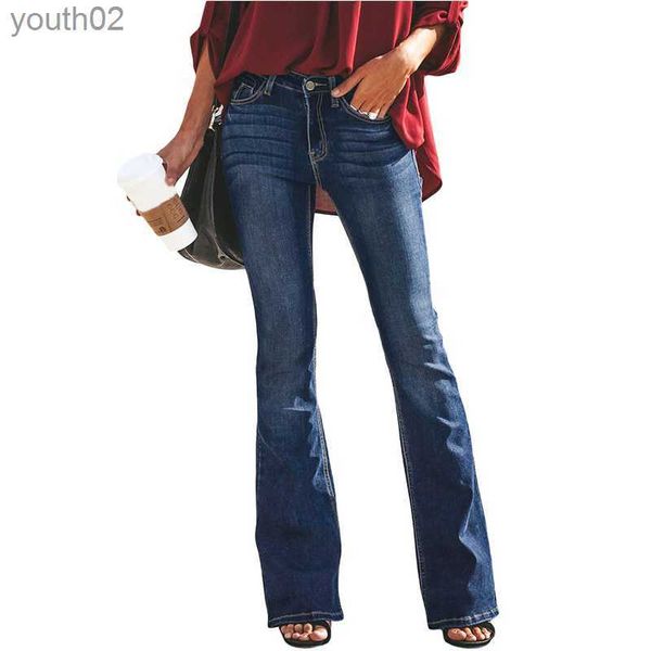Jeans pour femmes Jeans d'hiver taille haute Vintage Flare pour femmes noir cloche bas femme grande taille femme pantalon à jambes larges 240304