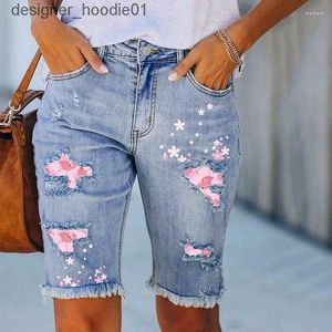 Dames jeans dames jeans dames patch leggings korte veelzijdige veelzijdige broek denim shorts scheurde Jean voor dames plus maat c240413