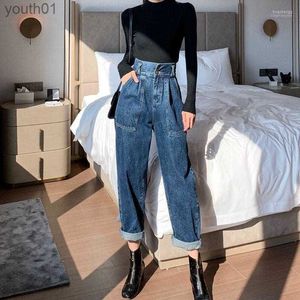 Jeans Femme Femmes jean femmes Vintage taille haute pour femme 2022 maigre noir bleu Harem maman petit ami femmes Denim pantalon femme pantalon 240304