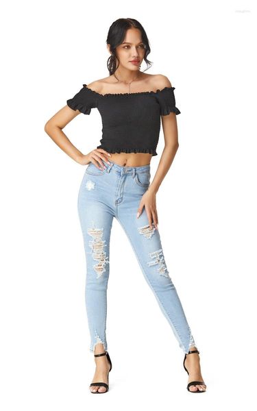 Jeans de mujer Pantalones azul claro para mujer Combina con todo Slim Ripped Con bolsillos para citas Fiesta de cumpleaños Vacaciones XS S M L Estilo único