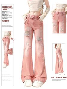 Jeans para mujeres Womens Pink Star Jeans Harajuku Y2K 90s Estética de la cintura alta del pantalón de la lágrima de la lágrima Jeans coreanos Retro 2000 de la ropa de basura Q240523