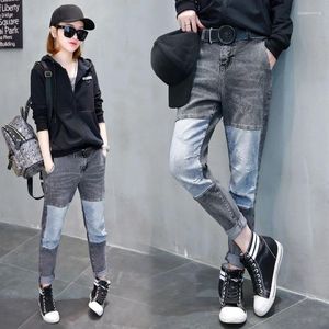 Jean pour femmes pantalon skinny slim fit avec poches pantalon d'épissage gris pour femmes taille moyenne ajustée emo brillant lavage