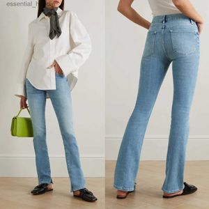 Dames jeans dames spleet denim lange broeken lichtblauw hoog taille katoen ultradunne jeans geschikt voor FE lente 2024 c240411