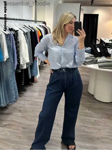 Dames jeans dames rechte jeans retro tas blauwe wide been jeans 2024 lente/zomer nieuwe hoge taille casual jeans fe c240411