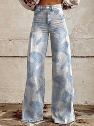 Damesjeans dames trendy retro wide been broek casual modieuze en comfortabele dames lange broek stropdas geverfd casual brede been broek y240422