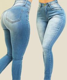 Jeans femeninos jeans de control de la barriga el altura de los pantalones de mezclilla de jean de cintura alta elástica