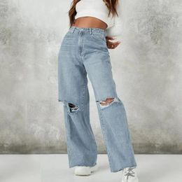 Jeans pour femmes Femmes Large Jambe Baggy Taille Haute Pantalon En Denim Déchiré Taille Patineuse Pantalon Coupe Ample Ropa De Mujer