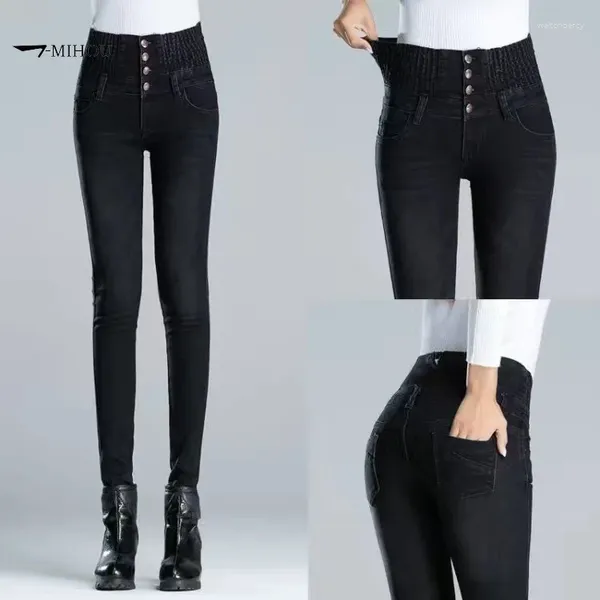 Jeans pour femmes pantalons maigres de taille hivernale