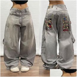 Jeans pour femmes Femmes Y2K Mode coréenne Vintage Motif Broderie Baggy Taille haute Street Wear Pantalon gothique 231214 Drop Delivery AP Dhxgv