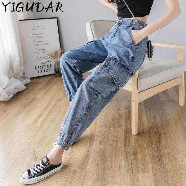 Versons de travail en jeans pour femmes Loose Automne 2024 Version coréenne The High Waist Small Man Harlan Pants Daddy Blue Femmes