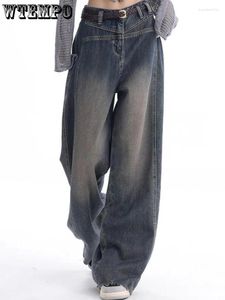 Jeans pour femmes WTEMPO 90S Vintage Femmes en détresse Y2K Baggy Boyfriend Hippie Coréen Streetwear Taille haute Pantalon en denim à jambes larges