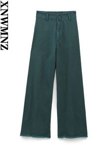 Vrouwen Jeans XNWMNZ 2023 Vrouwen Mode Marine Rechte Vrouw Vintage Hoge Taille Zip Pocket Casual Veelzijdige Vrouwelijke Chic 230614