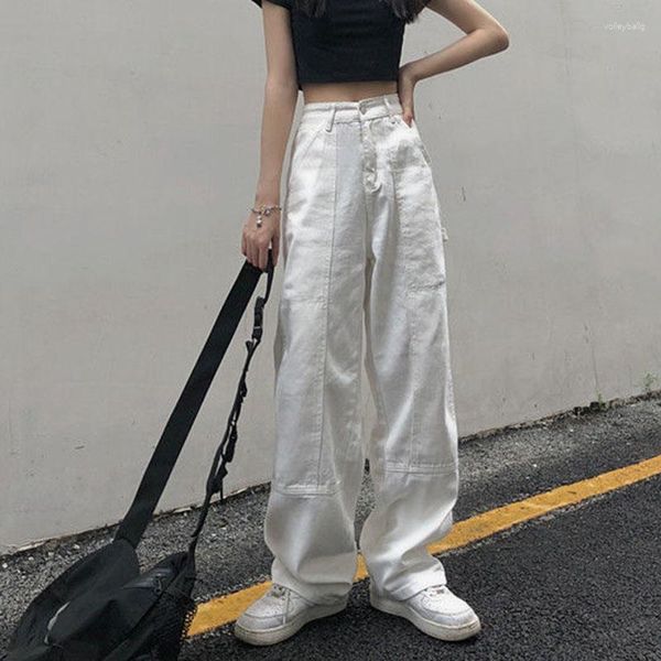 Jeans femme Xpqbb blanc droit pour femmes 2023 automne décontracté pantalon large dames Streetwear ample taille haute Denim pantalon