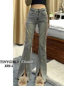 Los jeans de mujeres Xs parecen altos 145 cm Petite Style American Style Balled for Women Tie Slim-Fit Y2K Coreano Retro
