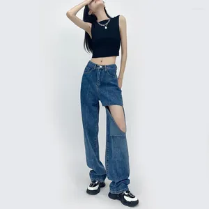 Jeans pour femmes XS-XXL Hip Hop Ripped Women Fashion High Wistage Streetwear Hole Straight Denim Pantal