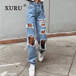 Jeans de mujeres Xuru-Europa y el agujero roto de los Estados Unidos Summer High Street Sección delgada N3-3143