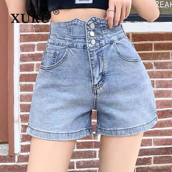 Jeans pour femmes Xuru taille haute denim shorts été mince style mince grande ligne a bleu clair ultra court pantalon large jambe