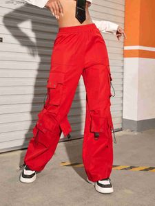 Jeans pour femmes Y2K 2023 High Strt Trend Hip Pop Pocket Pocket Couleur Couleur Élastique Élastique Pantalon de cargaison droite lâche Strtwear Y240408