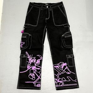 Jeans pour femmes Y2K baggy 2023 ins mode Harajuku tendance jeans hommes femmes modèles imprimés streetwear décontracté hip hop noir 230519