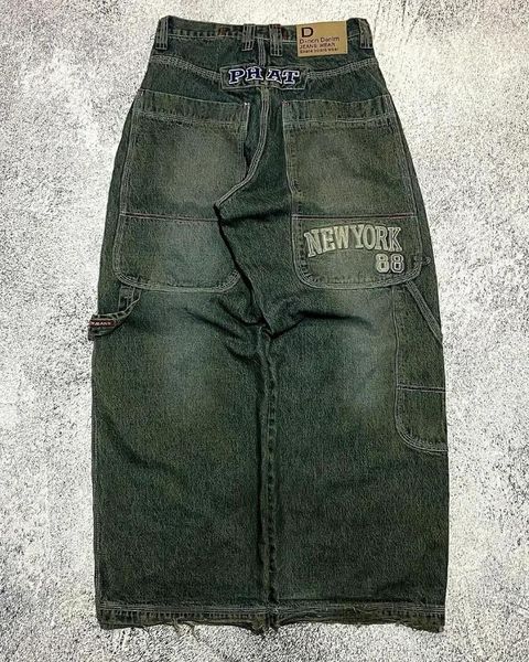 Jeans para mujer Y2k Baggy High Street Europa y América Retro Verde oscuro para hombres Mujeres Hip Hop Moda Casual Pantalones de pierna ancha