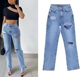 Damesjeans Y2K Baggy High Streetretro reparatie-jeans met gaten dames high street Amerikaanse stijl Slanke rechte broek