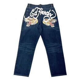 Jeans para mujer Y2K Baggy Hip Hop Tiger Heads Ajuste suelto Retro Blue Denim Pant S Harajuku Gótico Cintura alta Pantalones anchos 231219