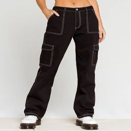 Jeans femininos y2k baggy jean bolsos moda streetwear mulheres denim calças soltas calças de carga coreano harajuku cintura alta 231201